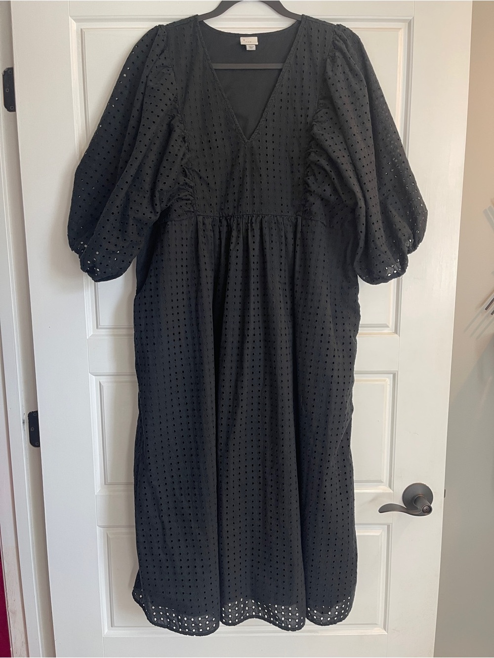 a new day Black Eyelet Midi Dress with Puff Sleeves